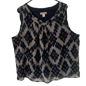 Pre Owned Women’s CJ Banks Sleeveless Blouse Geometric Blue White Sz XXL